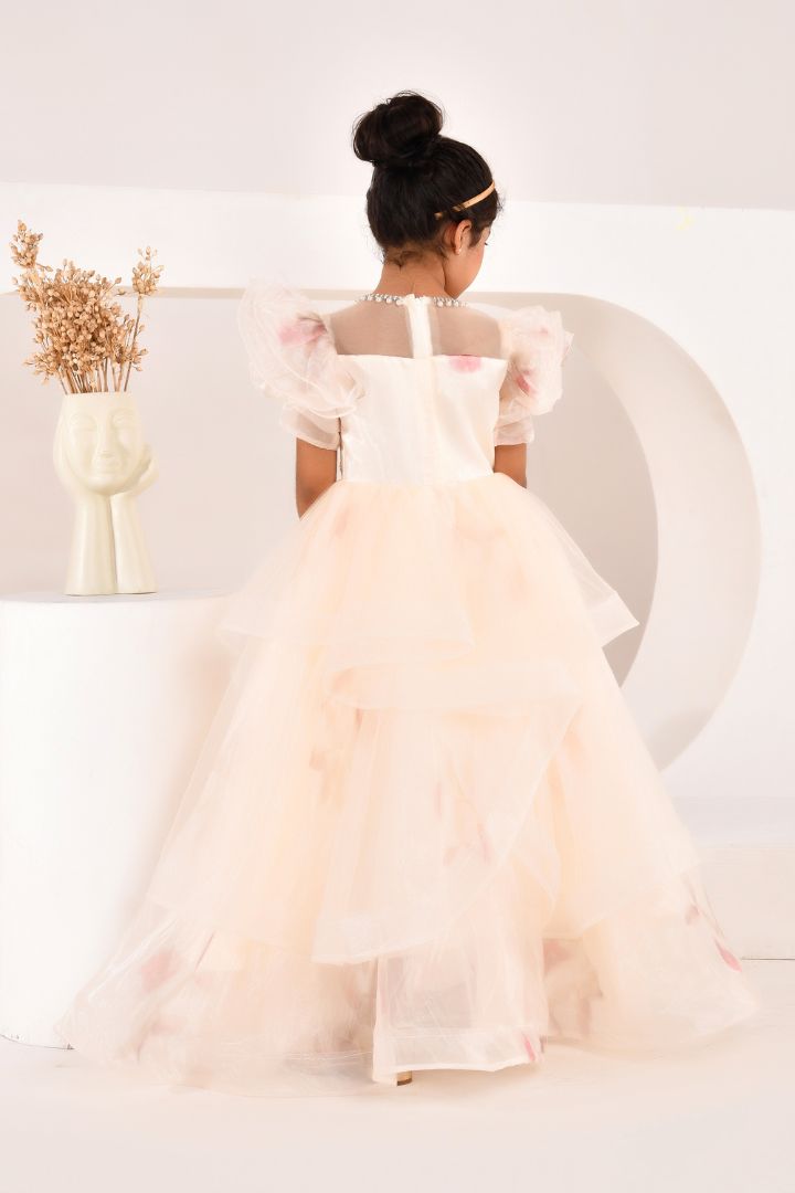 Pearl Petal Puff Sleeves Princess Gown
