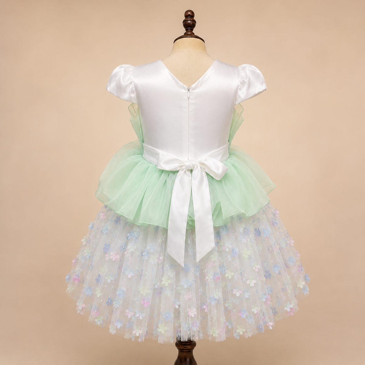Green Party Dress for Girls - 3D Ruffle A-Line Dress | Nibblekins