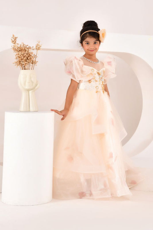 Pearl Petal Puff Sleeves Princess Gown