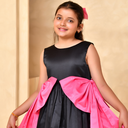 Black & Pink Bow Party Gown for Girls — Full Length | Nibblekins