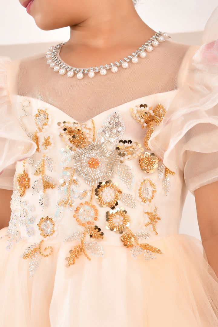 Pearl Petal Puff Sleeves Princess Gown