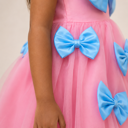 Pink Bow Party Dress for Girls — Satin Bow Birthday | Nibblekins