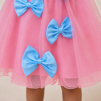 Pink Bow Party Dress for Girls — Satin Bow Birthday | Nibblekins