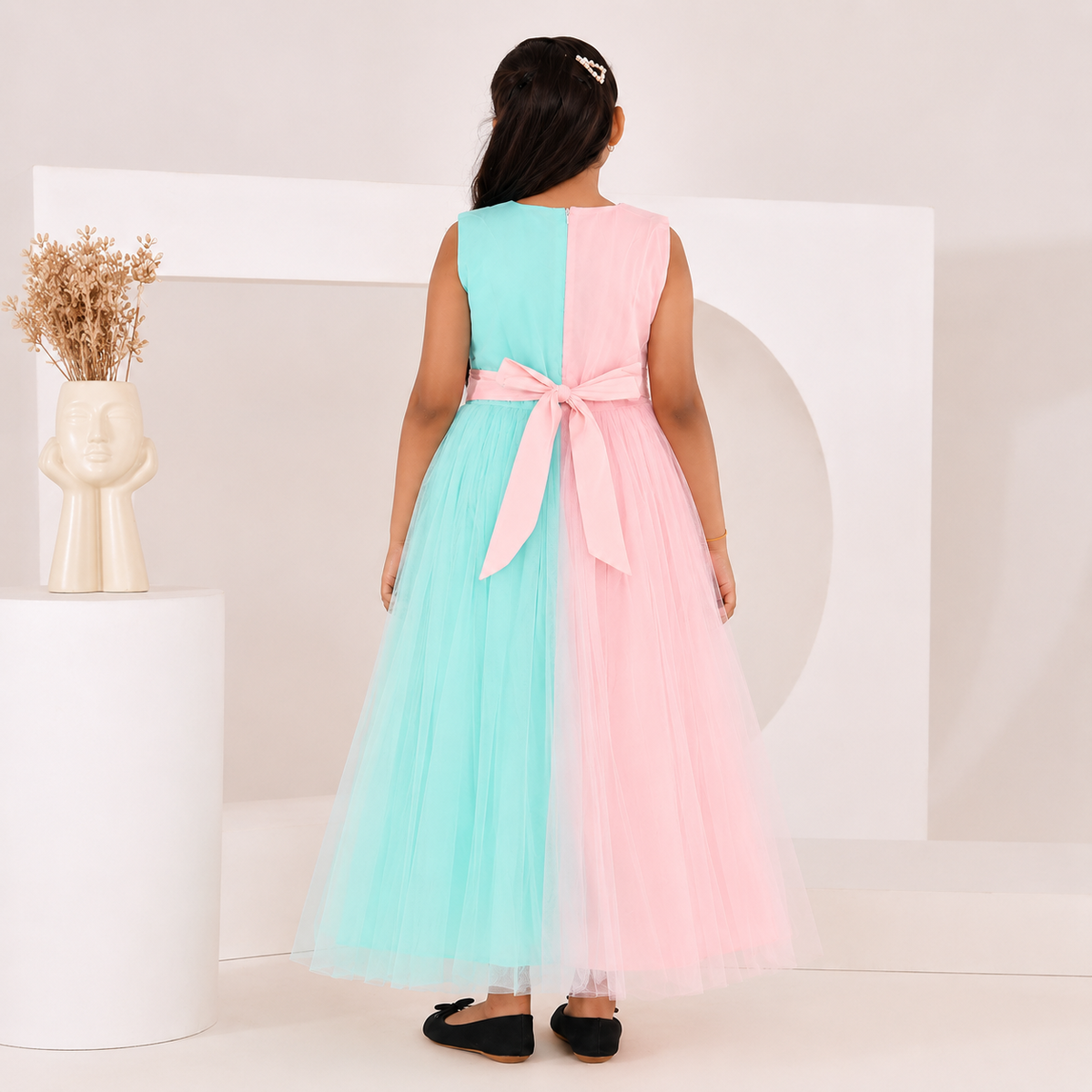 Pink & Aquamarine Tulle Gown for Girls — Birthday | Nibblekins