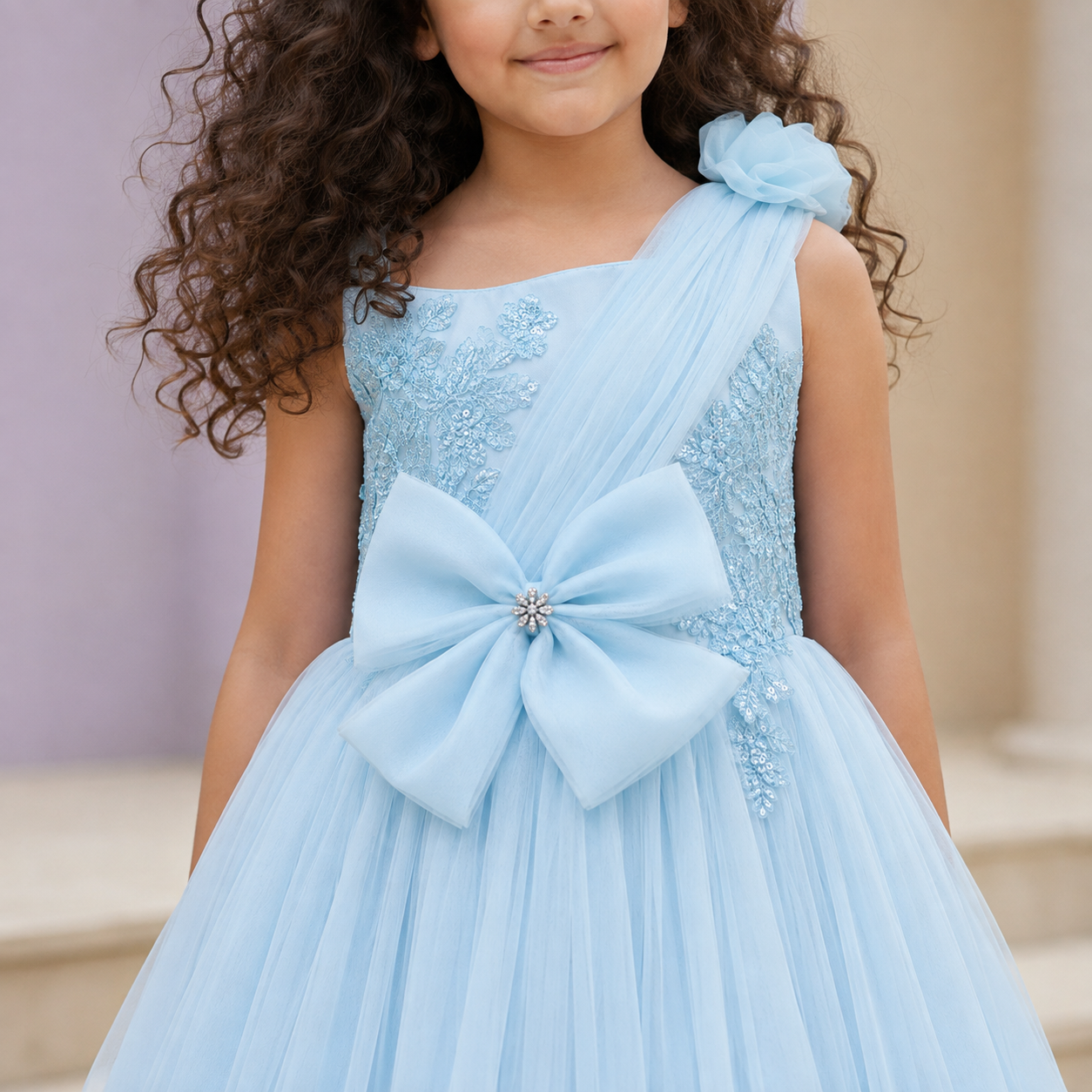 Blue Tulle Party Dress for Girls — A-Line Birthday Dress | Nibblekins