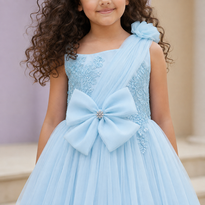 Blue Tulle Party Dress for Girls — A-Line Birthday Dress | Nibblekins