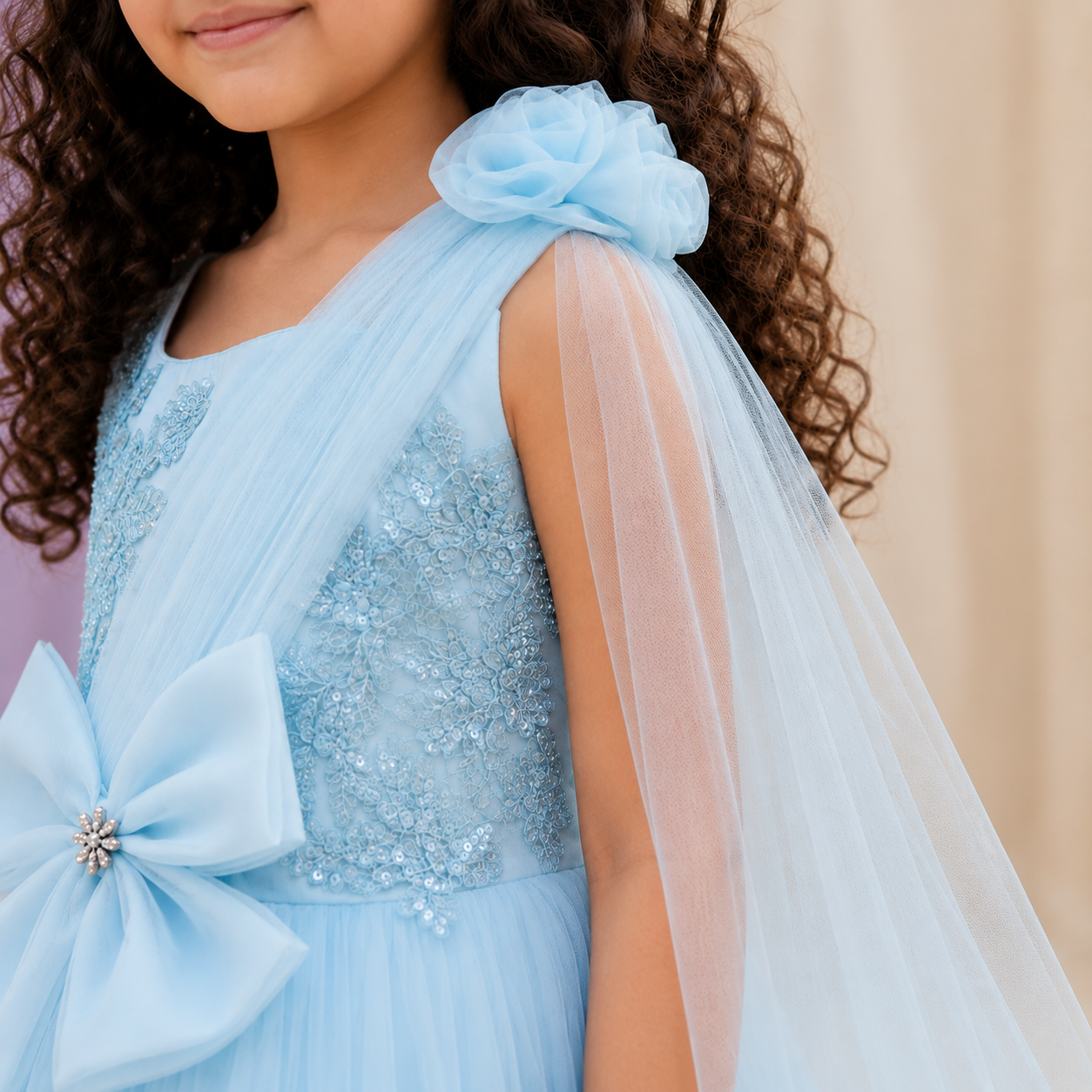 Blue Tulle Party Dress for Girls — A-Line Birthday Dress | Nibblekins