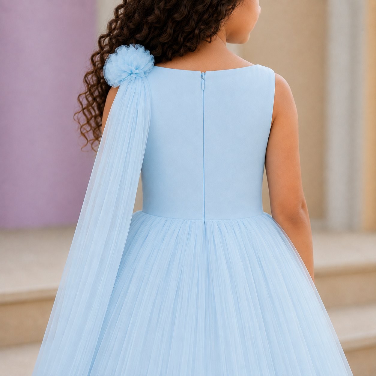 Blue Tulle Party Dress for Girls — A-Line Birthday Dress | Nibblekins