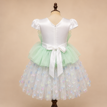 Green Party Dress for Girls - 3D Ruffle A-Line Dress | Nibblekins