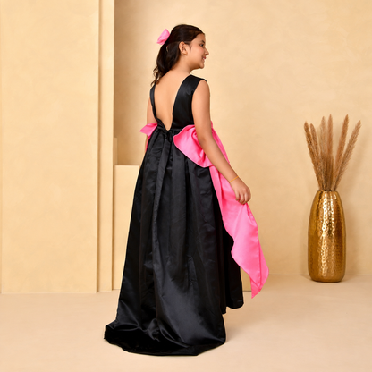 Black & Pink Bow Party Gown for Girls — Full Length | Nibblekins