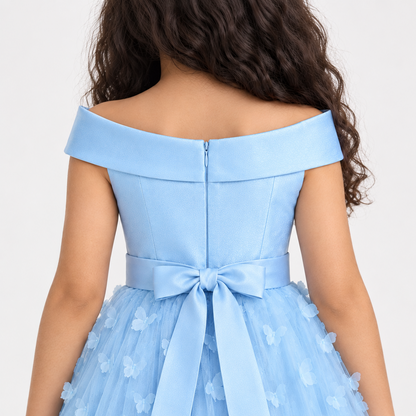 Off-Shoulder Butterfly Appliqué Tulle Party Dress for Girls | Nibblekins