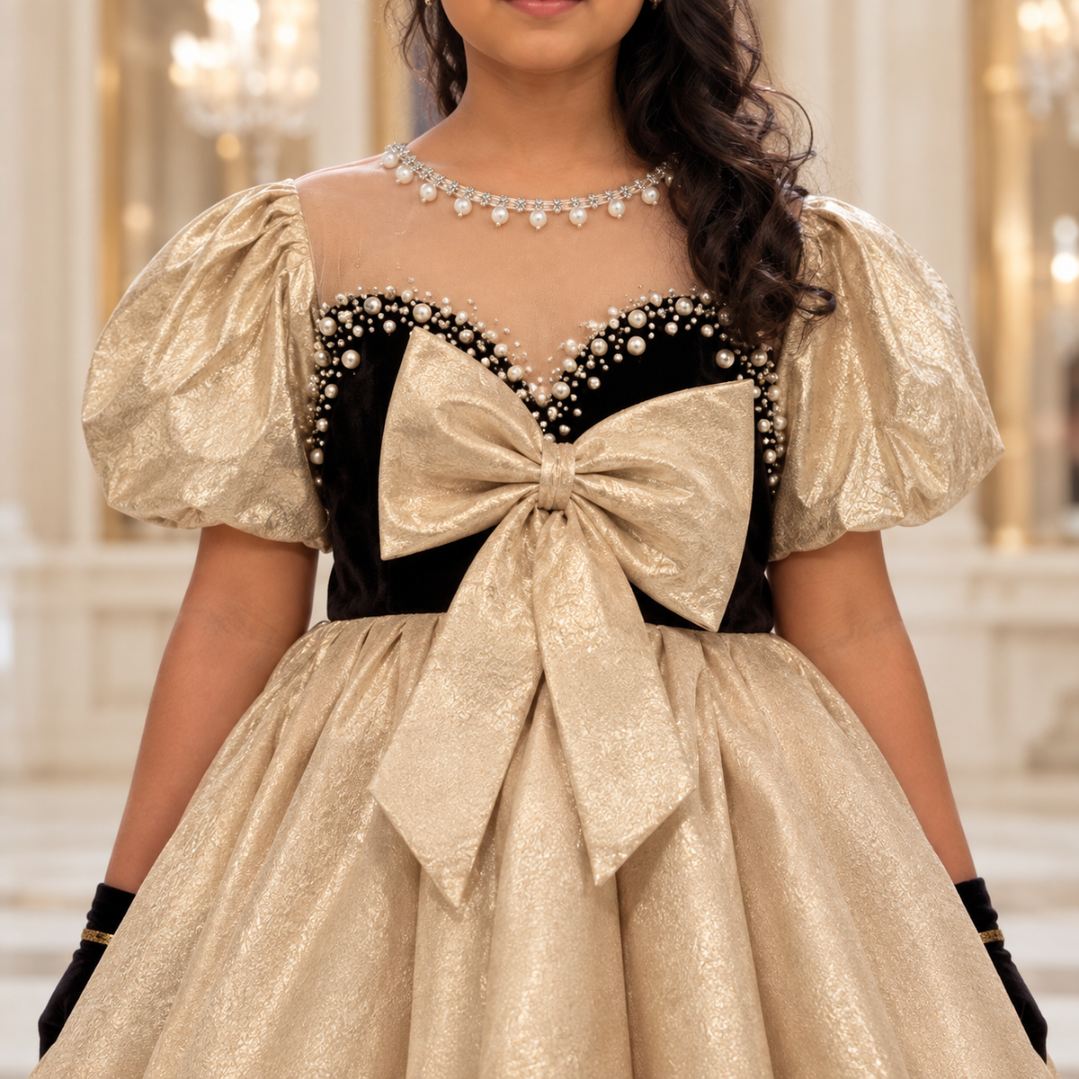 Gold Shimmer Princess Ball Gown for Girls — Black Velvet | Nibblekins