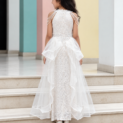 Off White Sequin Maxi Dress for Girls | Nibblekins