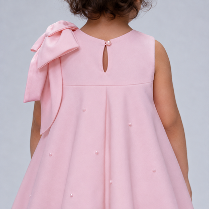 Pink Pearl Bow A-Line Party Dress for Girls | Nibblekins