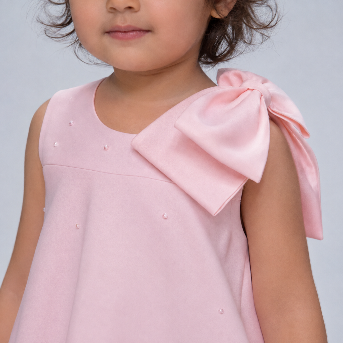 Pink Pearl Bow A-Line Party Dress for Girls | Nibblekins