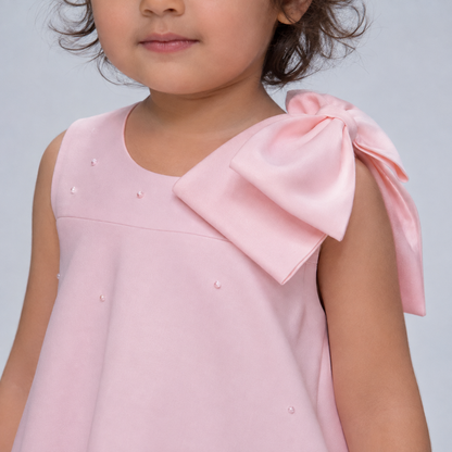 Pink Pearl Bow A-Line Party Dress for Girls | Nibblekins