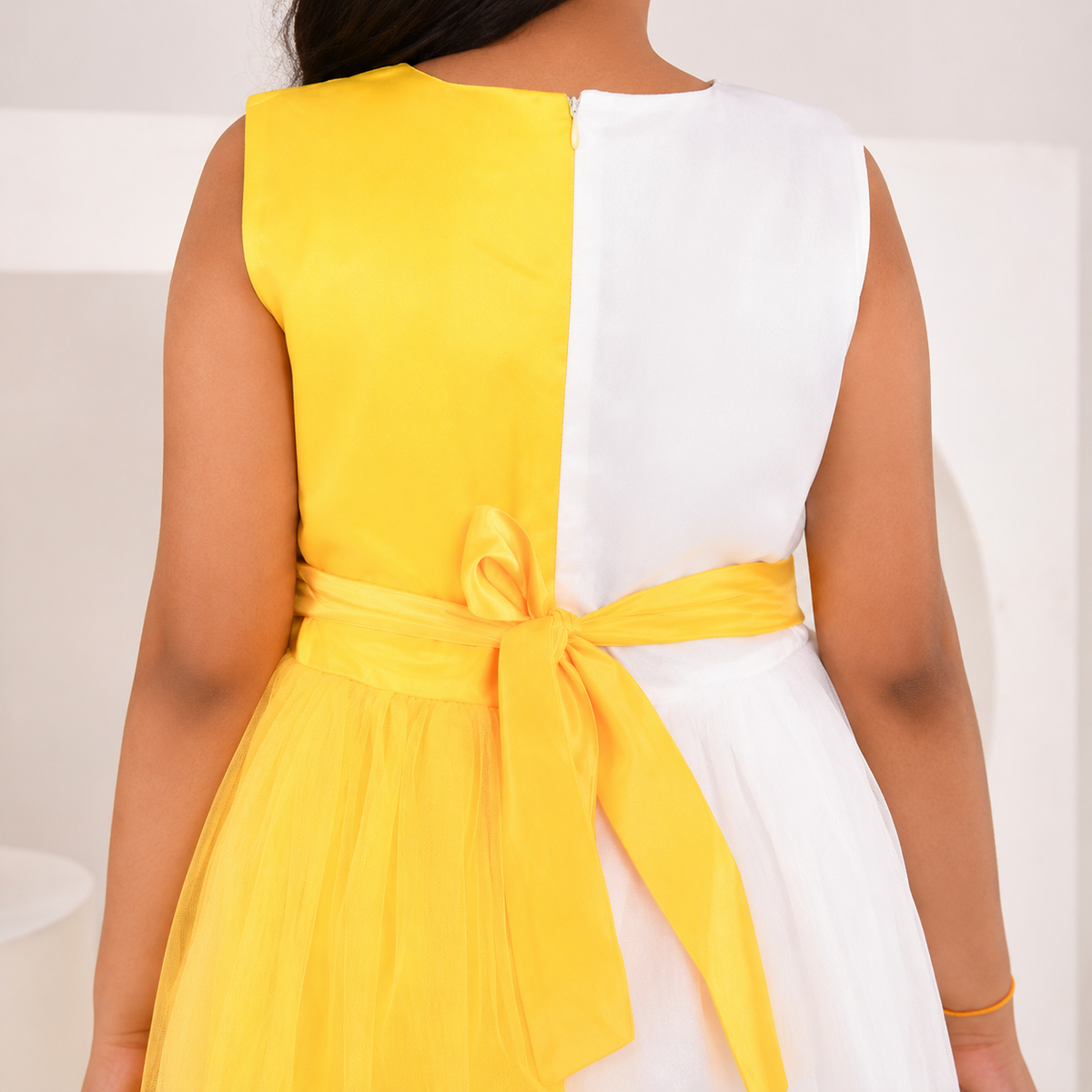 Yellow & White Colour Block Ball Gown for Girls | Nibblekins
