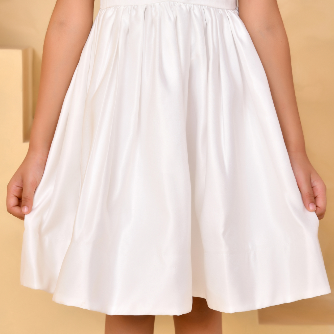 Pearl White Puff Sleeve Party Dress for Girls | Nibblekins
