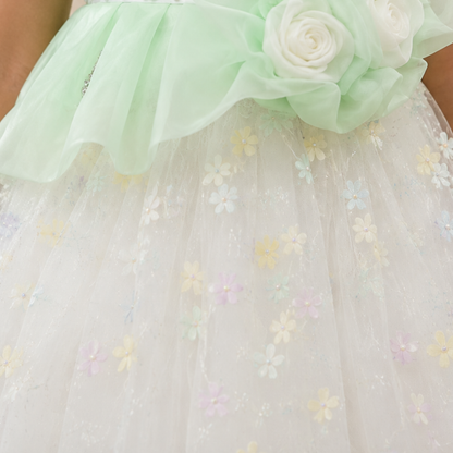 Green Party Dress for Girls - 3D Ruffle A-Line Dress | Nibblekins