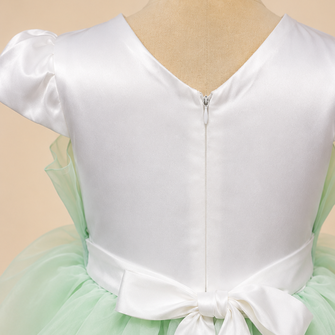 Green Party Dress for Girls - 3D Ruffle A-Line Dress | Nibblekins