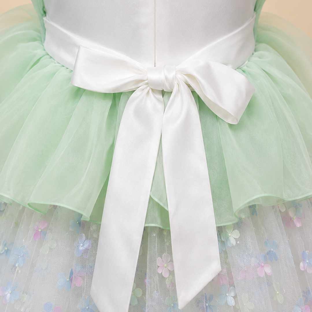 Green Party Dress for Girls - 3D Ruffle A-Line Dress | Nibblekins
