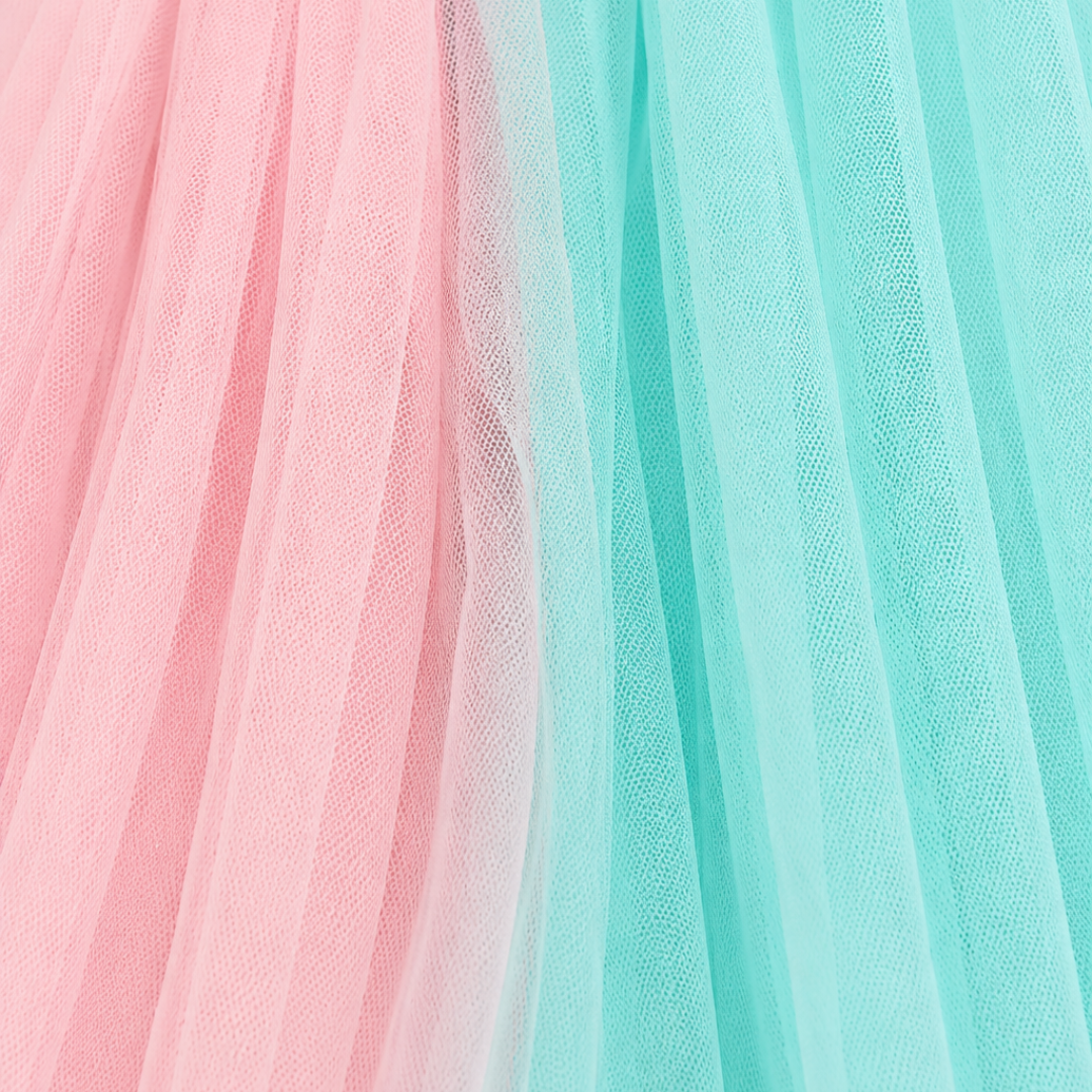 Pink & Aquamarine Tulle Gown for Girls — Birthday | Nibblekins