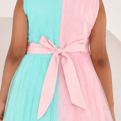 Pink & Aquamarine Tulle Gown for Girls — Birthday | Nibblekins