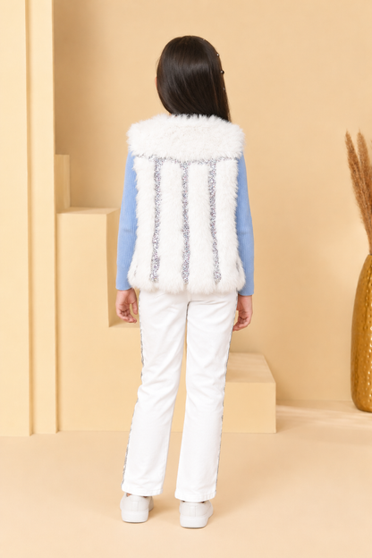 White Faux Fur Sleeveless Party Wear Jacket for Girls | Nibblekins