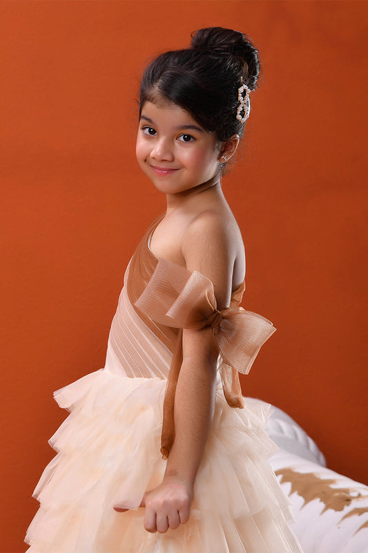 Brown Celeste Layered Ruffle Party Gown