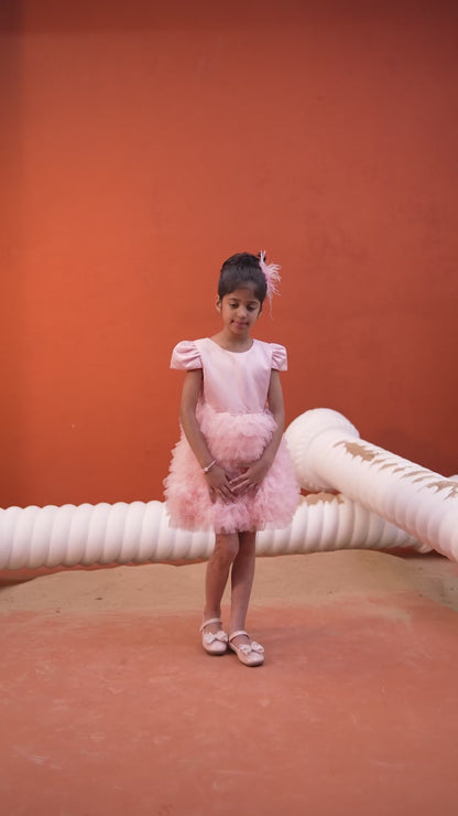 Pink Puff Sleeve Ruffle Party Dress for Girls | Nibblekins