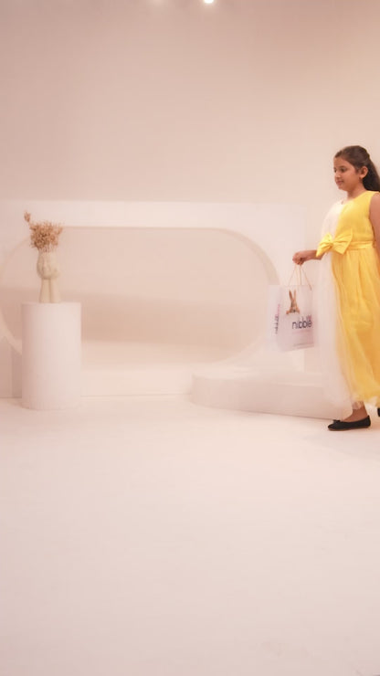 Yellow & White Colour Block Ball Gown for Girls | Nibblekins
