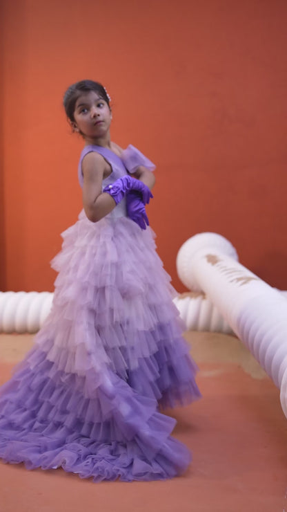 Purple Layered Ruffle Party Gown for Girls | Nibblekins
