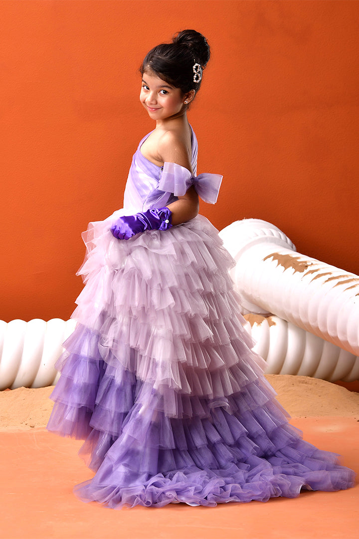 Purple Celeste Layered Ruffle Party Gown