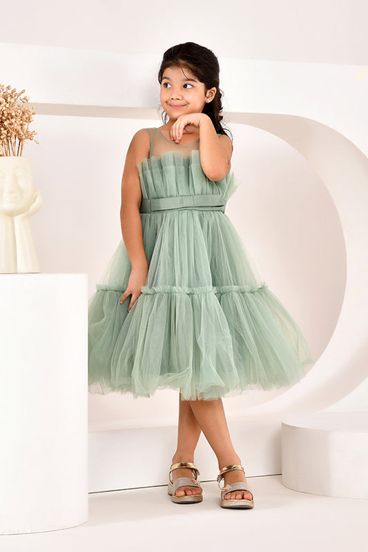 Green Tulle Party Wear Dress for Girls