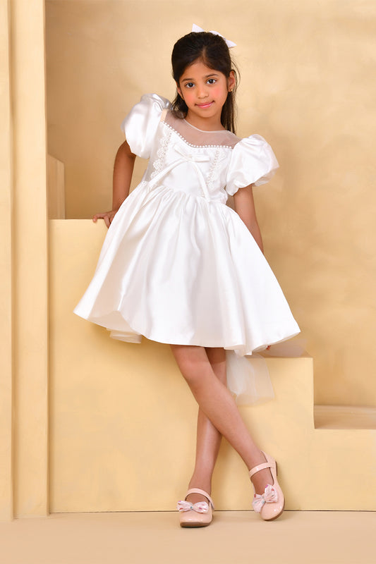 Fairytale White Puff Sleeve Party Wear Dress
