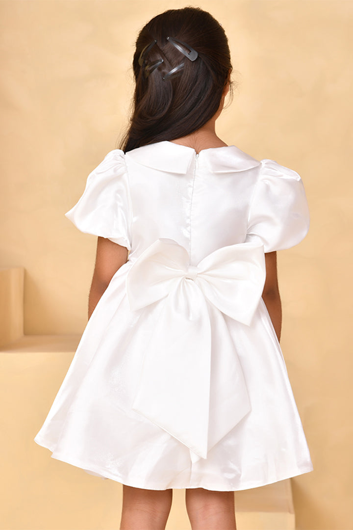 White Satin Princess Party Dress for Girls