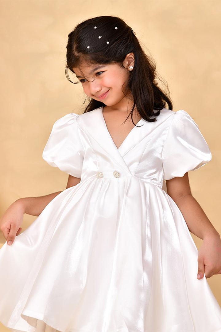 White Satin Princess Party Dress for Girls